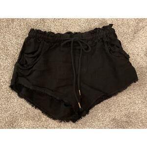 Young, Fabulous, and Broke YFB Black Linen Blend Raw Hem Izzy Shorts,XS